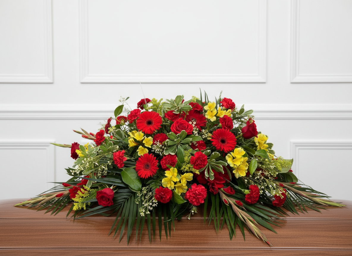 Red & Yellow Casket Spray